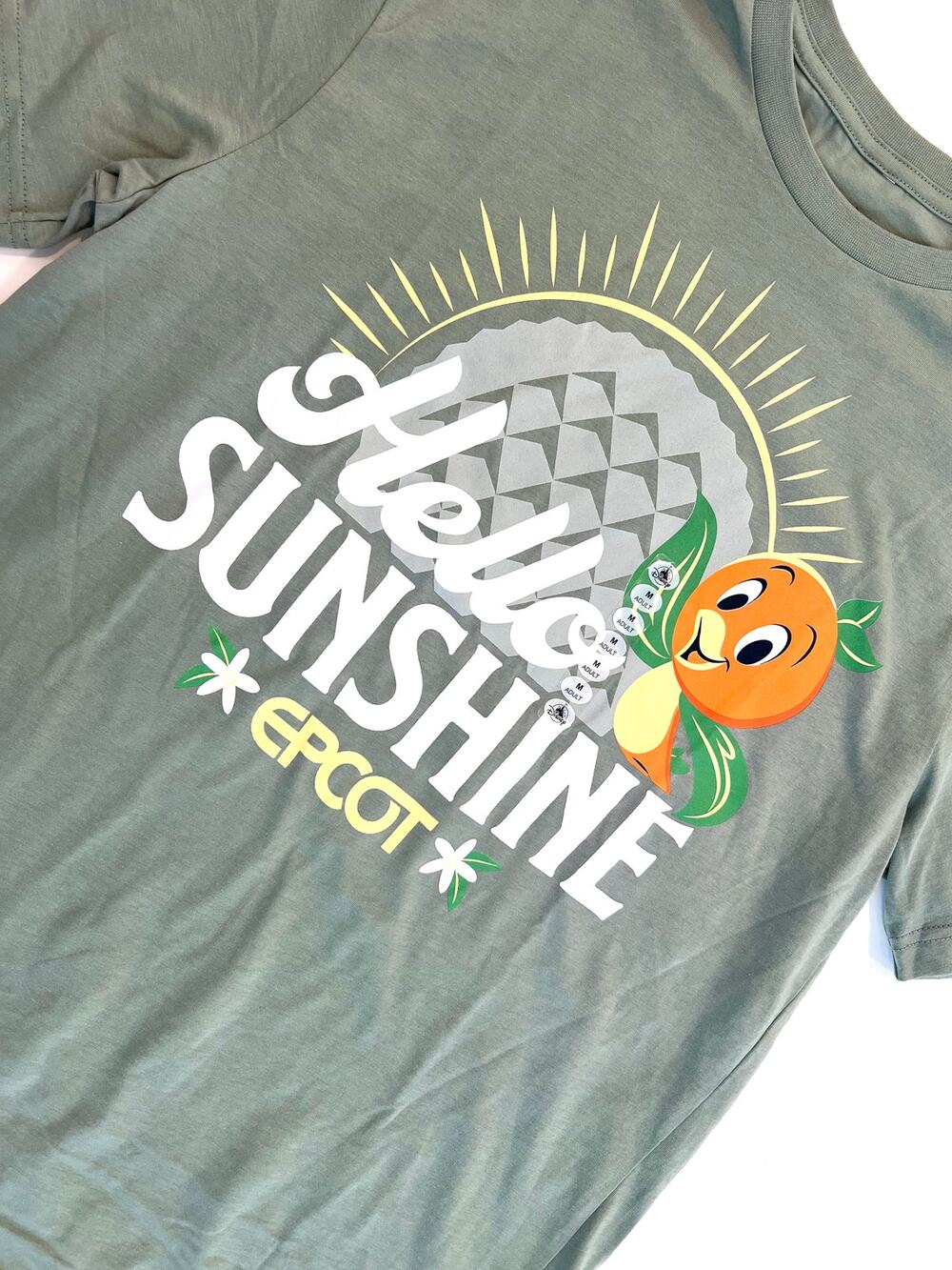 EPCOT "Hello Sunshine" Orange Bird and Spaceship Earth Adult Tee - Med - NWT